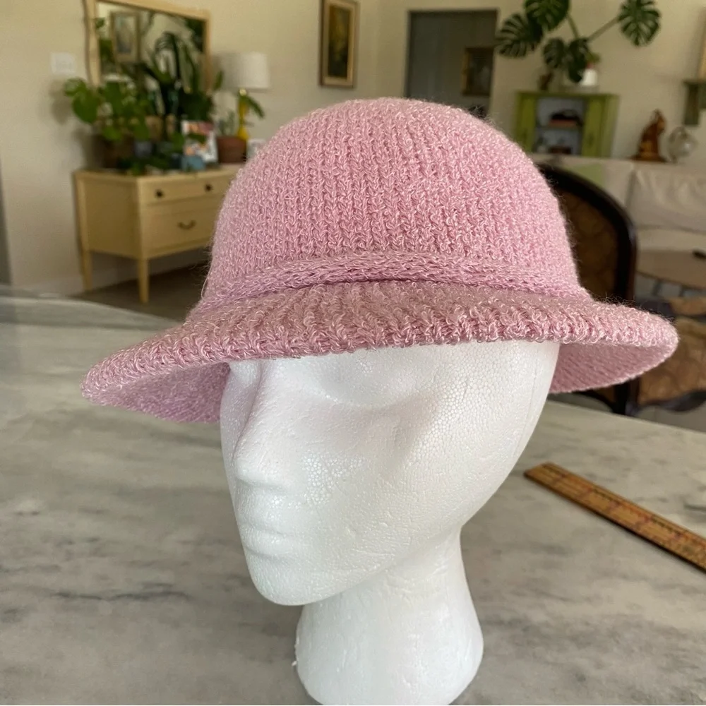 Knitted Bow Hat Pink Knitted Bucket Hat